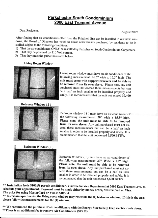 Parkchester air conditioner fact sheet